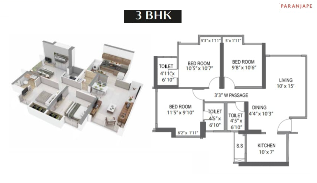 Paranjape Thane 3bhk Floor Plan